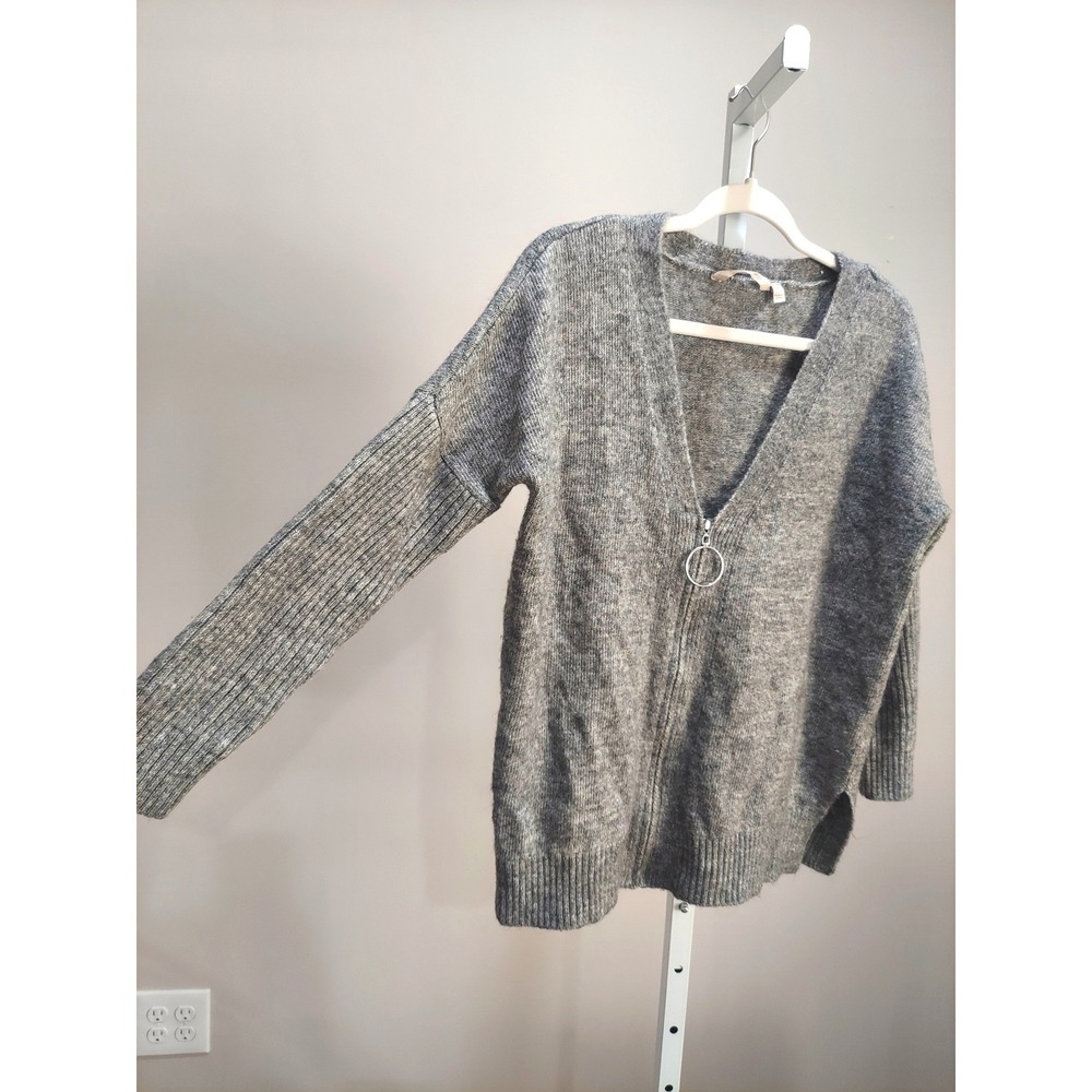 Soft Surroundings Gray Wool Blend O-Ring Half Zip Cardigan Sweater S